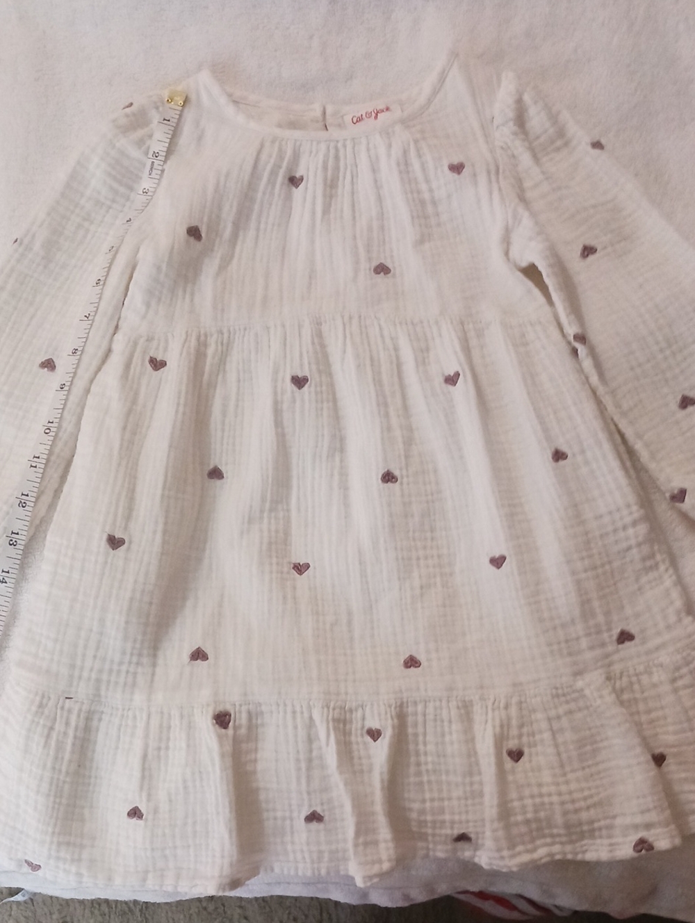 Cat & Jack Cream Dress with Pink Heart Embroidery